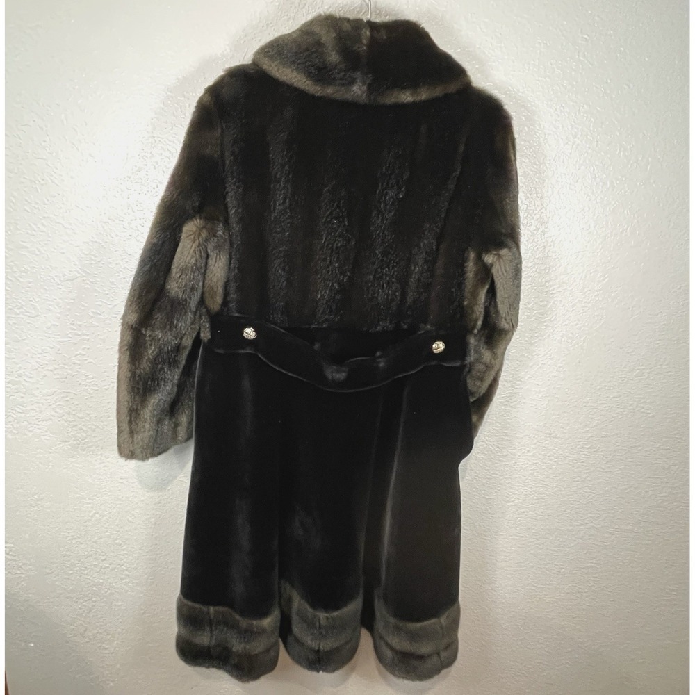 Vintage Borgazia By Russel Taylor Women's Long Faux Fur Coat Black & Brown Sz M - Picture 2 of 12